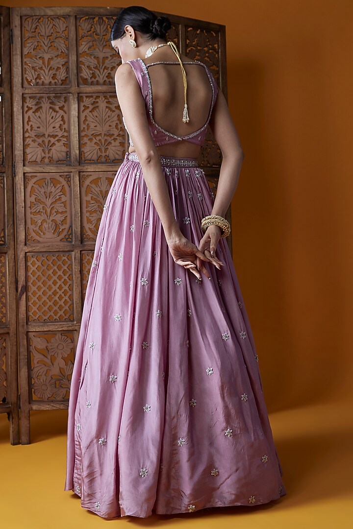 Mauve Pink Habutai Silk Embroidered Wedding Lehenga Set by EnamourByRadha at Pernia's Pop Up Shop