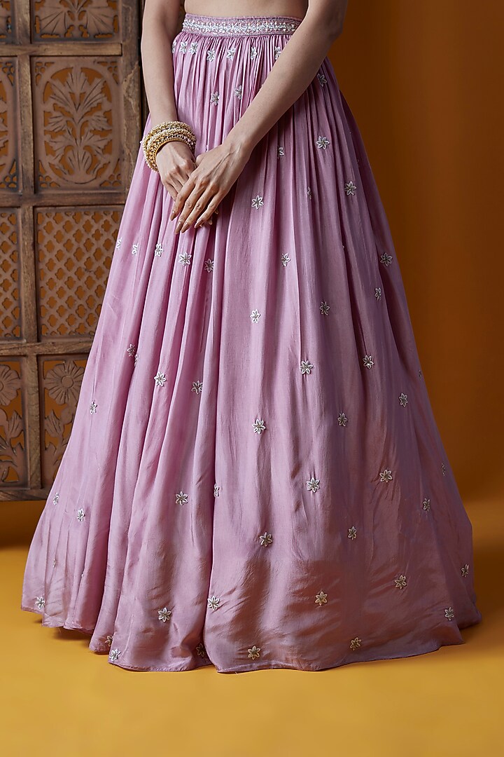 Mauve Pink Habutai Silk Embroidered Wedding Lehenga Set by EnamourByRadha at Pernia's Pop Up Shop