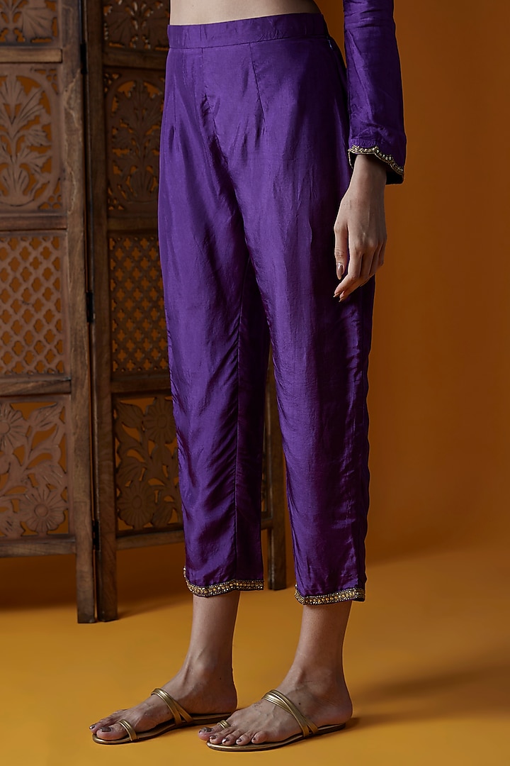 Violet Upada Silk & Chinon Chiffon Embroidered Wedding Anarkali Set by EnamourByRadha at Pernia's Pop Up Shop