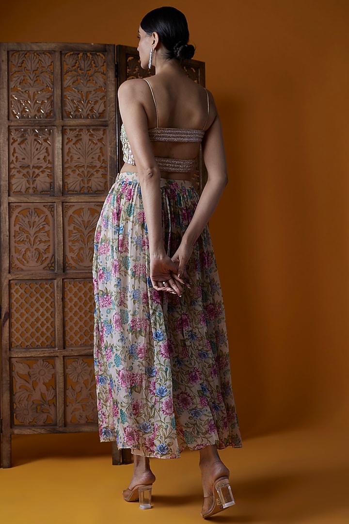 Multi-Colored Organza & Upada Silk Printed Skirt Set by EnamourByRadha at Pernia's Pop Up Shop