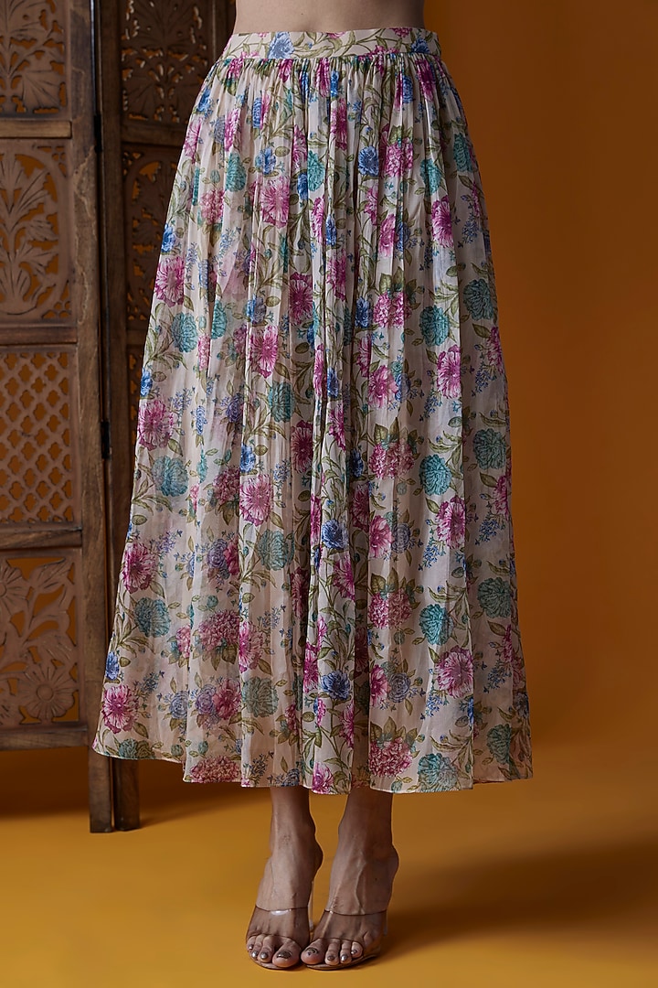 Multi-Colored Organza & Upada Silk Printed Skirt Set by EnamourByRadha at Pernia's Pop Up Shop