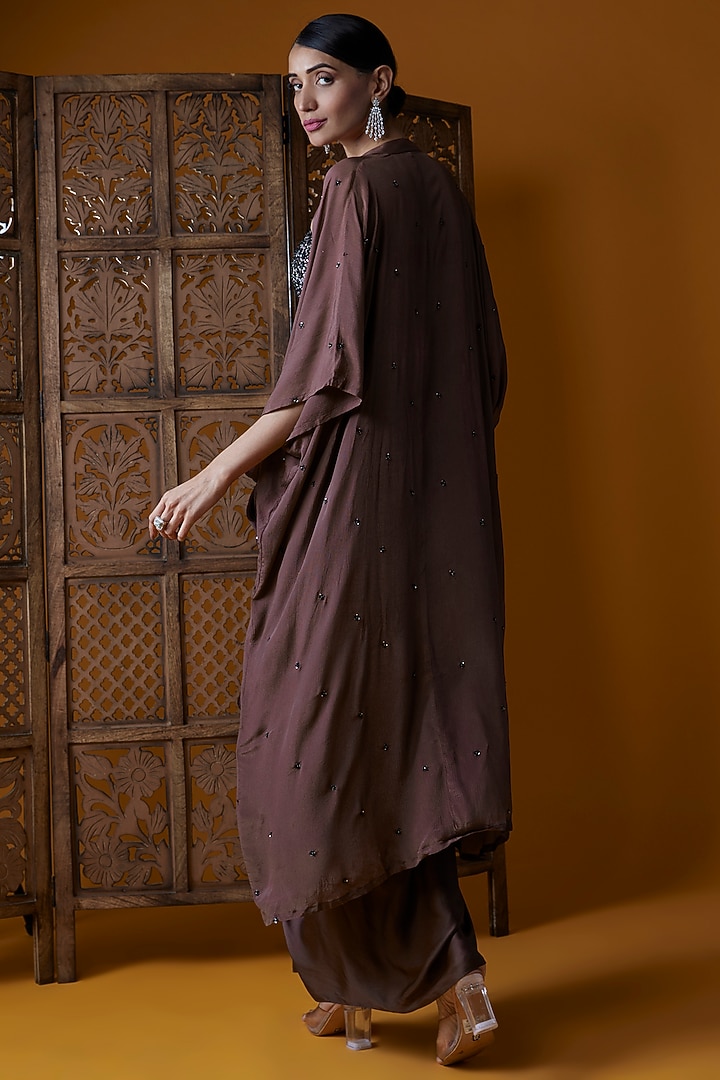 Brown Upada Silk Draped Skirt Set by EnamourByRadha at Pernia's Pop Up Shop