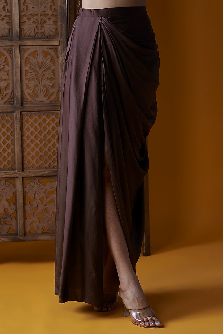 Brown Upada Silk Draped Skirt Set by EnamourByRadha at Pernia's Pop Up Shop