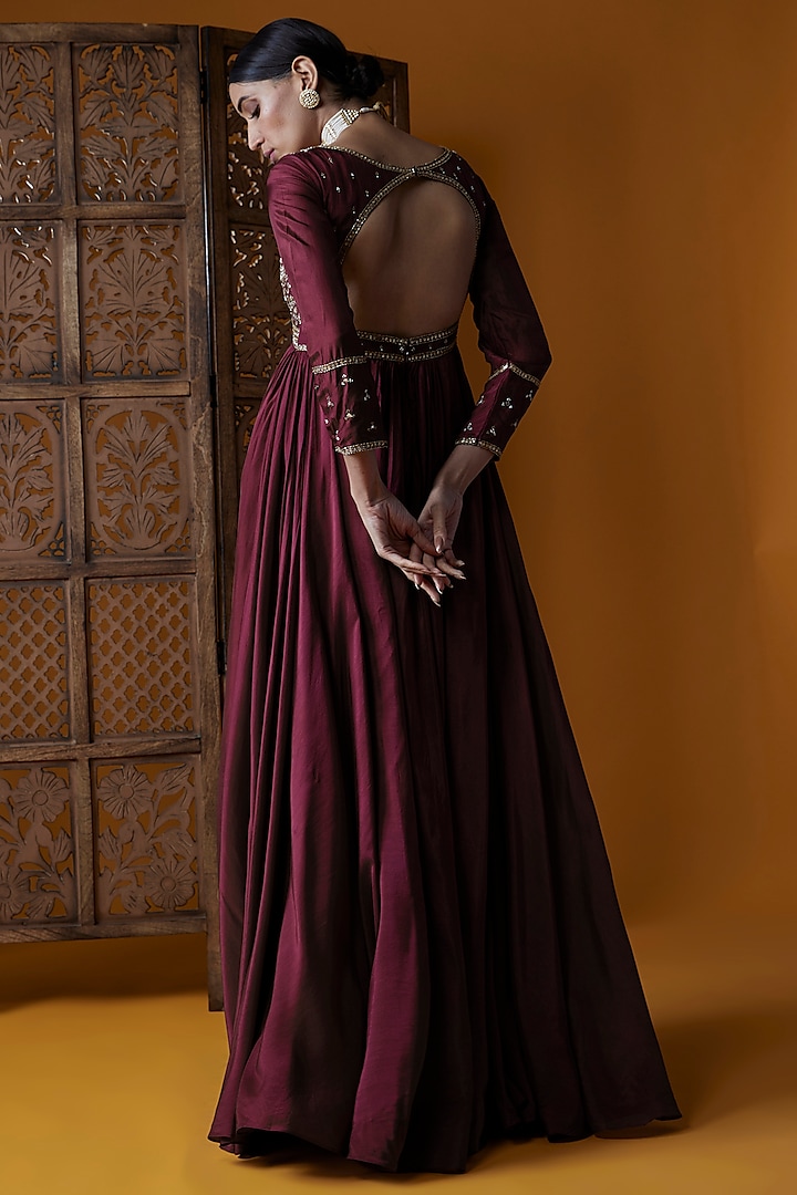 Pink Upada Silk Embroidered Wedding Anarkali Set by EnamourByRadha at Pernia's Pop Up Shop