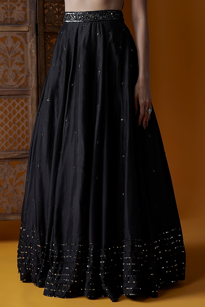 Black Silk Wedding Lehenga Set by EnamourByRadha at Pernia's Pop Up Shop