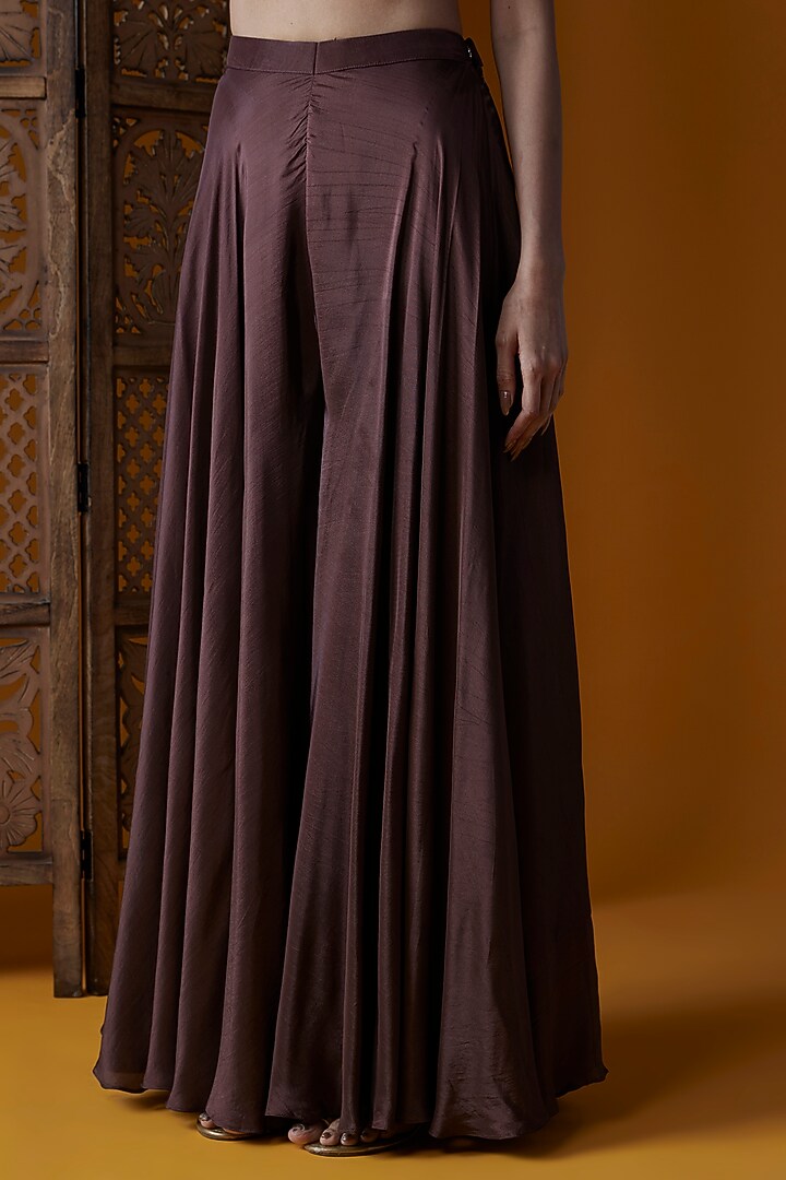 Brown Viscose Organza & Upada Silk Embroidered Jacket Set by EnamourByRadha at Pernia's Pop Up Shop