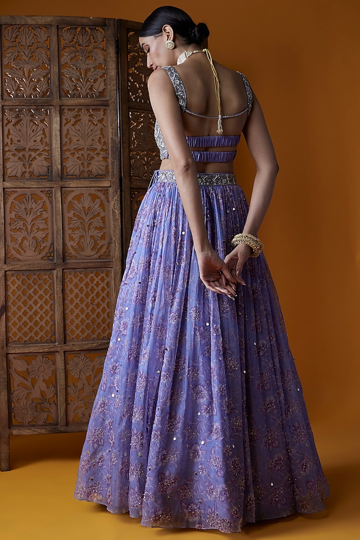 Purple Organza & Net Printed Wedding Lehenga Set by EnamourByRadha at Pernia's Pop Up Shop