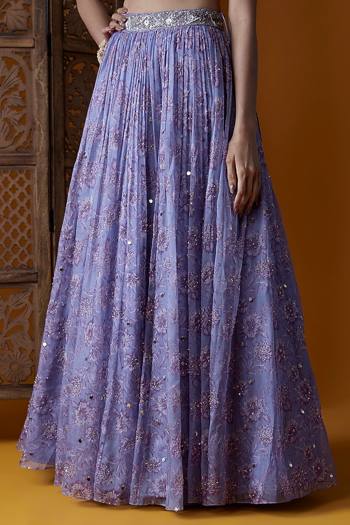 Purple Organza & Net Printed Wedding Lehenga Set by EnamourByRadha at Pernia's Pop Up Shop