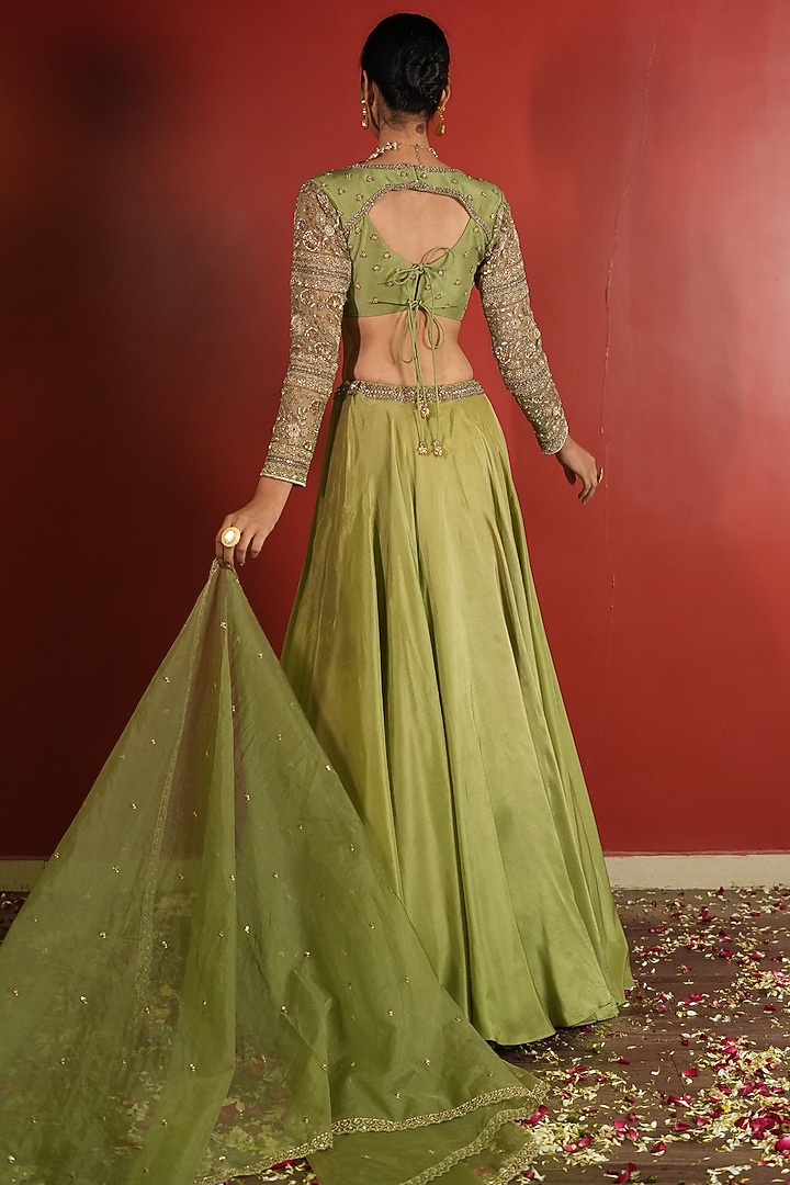 Green Upada Silk Wedding Lehenga Set by EnamourByRadha at Pernia's Pop Up Shop