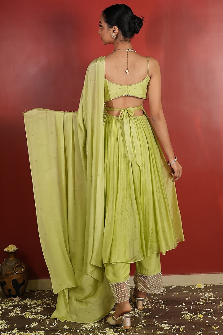 Light Green Upada Silk Embroidered Wedding Anarkali Set by EnamourByRadha at Pernia's Pop Up Shop