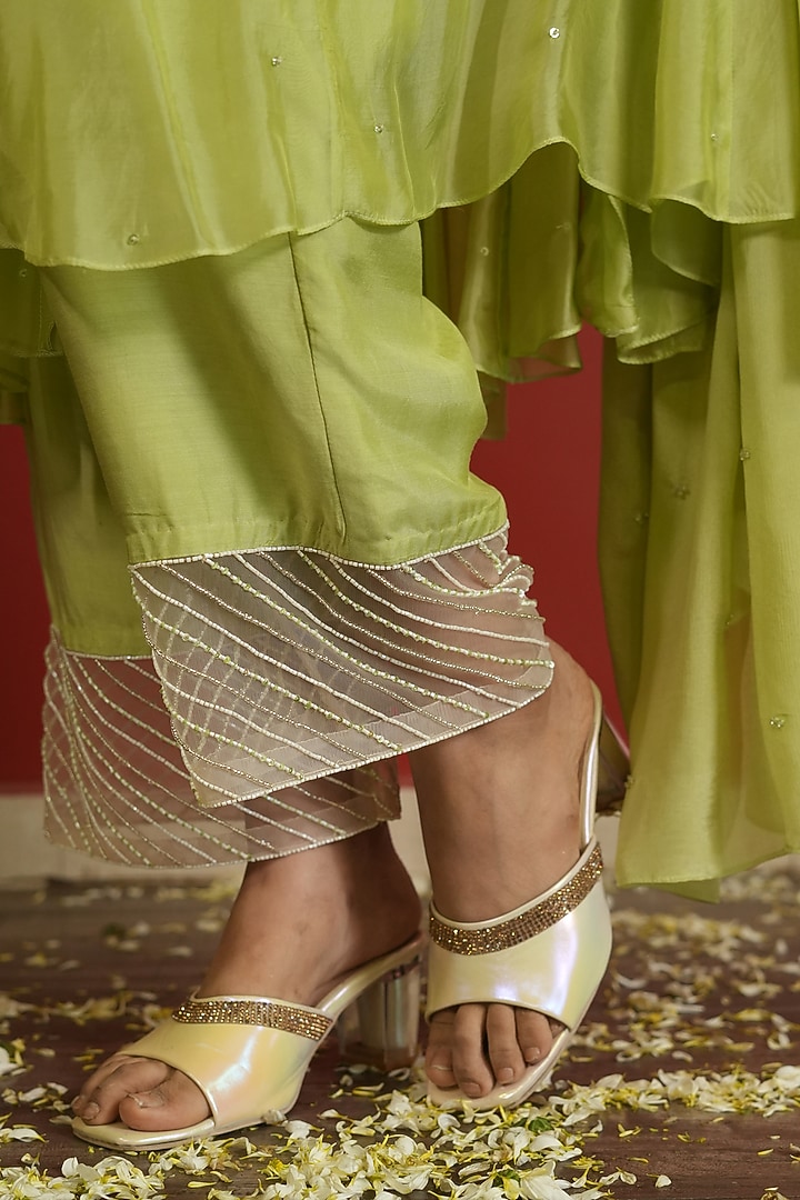 Light Green Upada Silk Embroidered Wedding Anarkali Set by EnamourByRadha at Pernia's Pop Up Shop