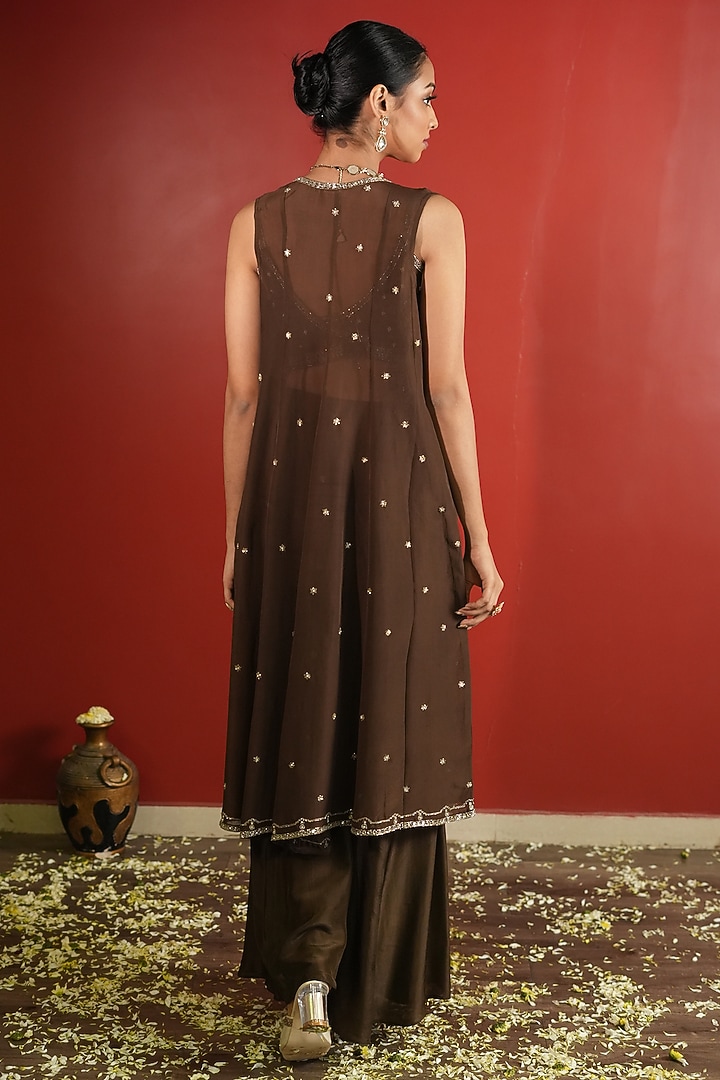 Dark Brown Upada Silk Wedding Sharara Set by EnamourByRadha at Pernia's Pop Up Shop
