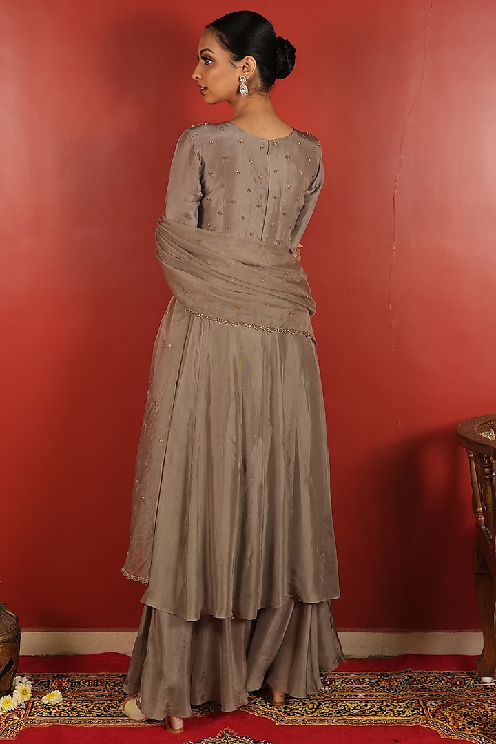 Grey Upada Silk Wedding Sharara Set by EnamourByRadha at Pernia's Pop Up Shop