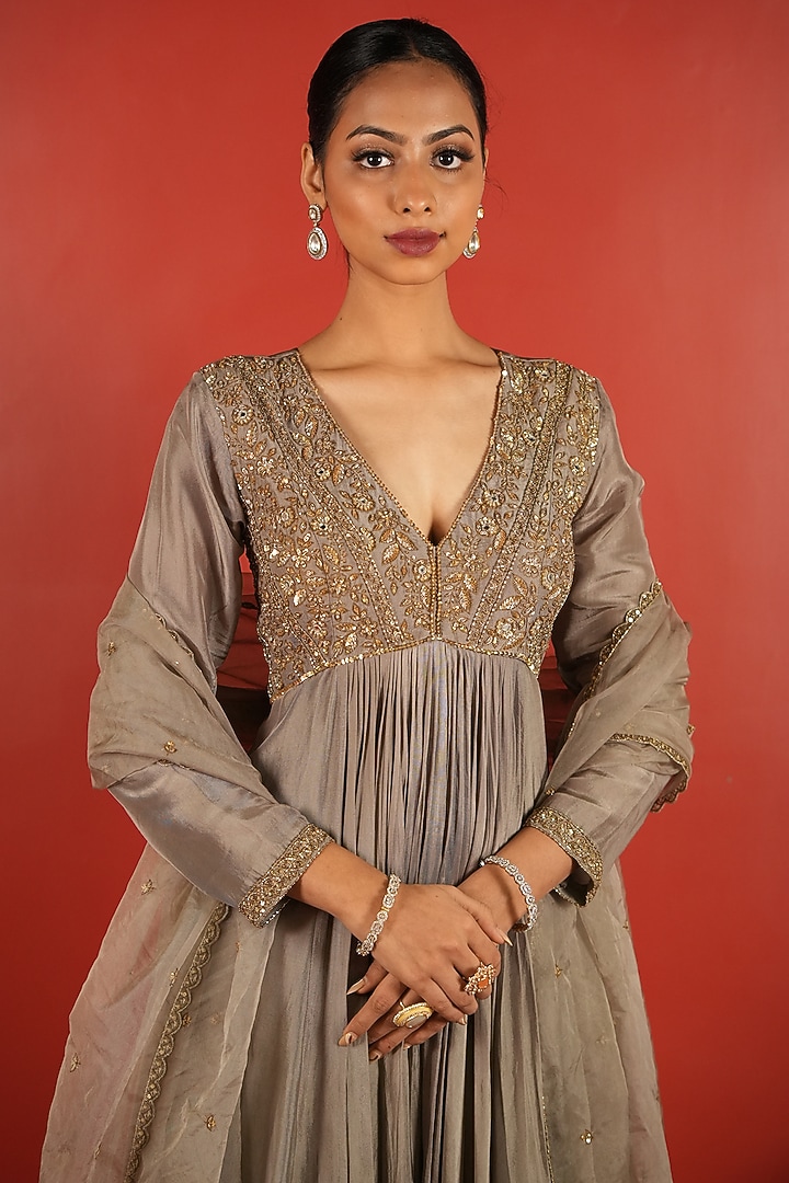Grey Upada Silk Wedding Sharara Set by EnamourByRadha at Pernia's Pop Up Shop