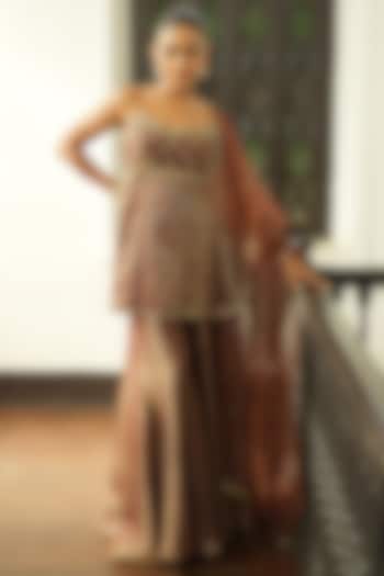 Nude Chocolate Brown Silk & Organza Wedding Sharara Set by EnamourByRadha at Pernia's Pop Up Shop