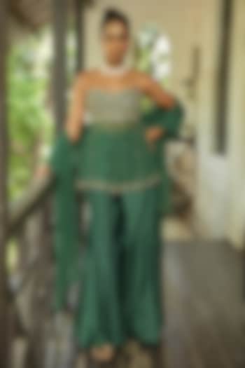 Deep Green Uppada Silk Wedding Sharara Set by EnamourByRadha at Pernia's Pop Up Shop