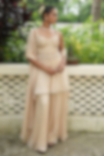 Ivory Uppada Silk & Chinon Chiffon Wedding Sharara Set by EnamourByRadha at Pernia's Pop Up Shop