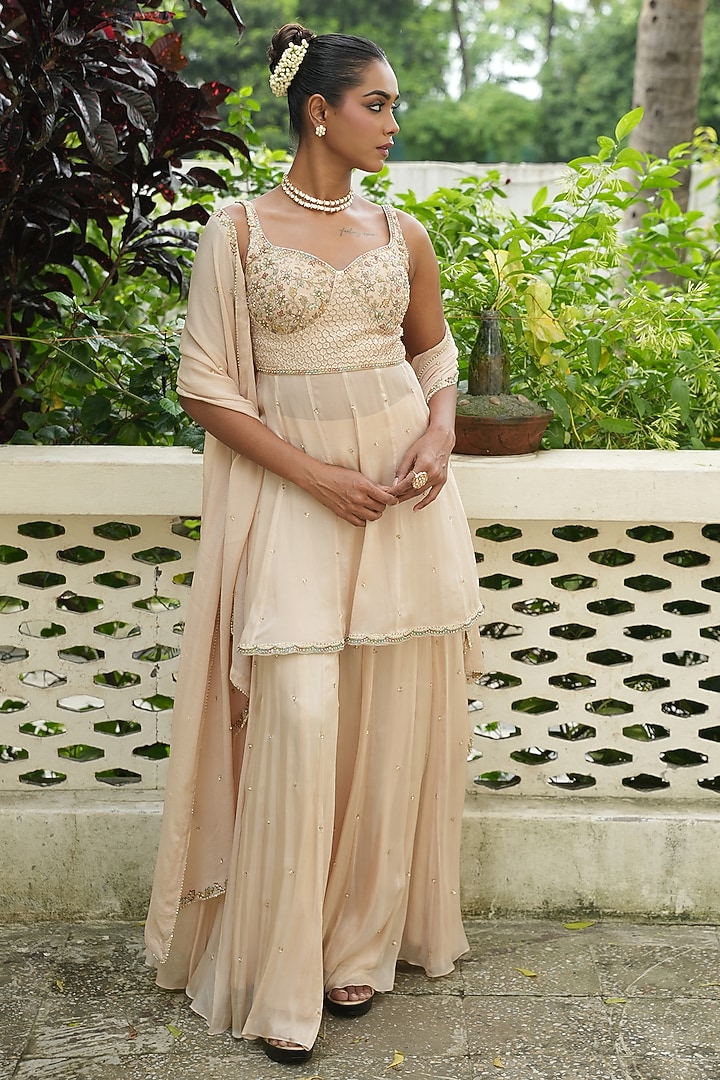 Ivory Uppada Silk & Chinon Chiffon Wedding Sharara Set by EnamourByRadha at Pernia's Pop Up Shop