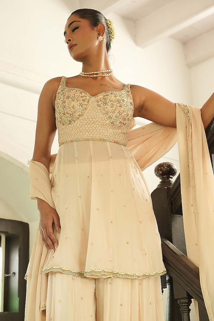 Ivory Uppada Silk & Chinon Chiffon Wedding Sharara Set by EnamourByRadha at Pernia's Pop Up Shop