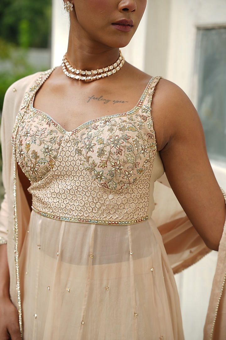 Ivory Uppada Silk & Chinon Chiffon Wedding Sharara Set by EnamourByRadha at Pernia's Pop Up Shop