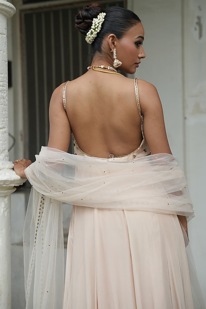 Ivory Uppada Silk & Habutai Silk Bead Embroidered Wedding Anarkali Set by EnamourByRadha at Pernia's Pop Up Shop
