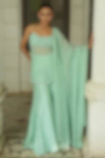 Pastel Blue Chinon Chiffon & Organza Wedding Sharara Set by EnamourByRadha at Pernia's Pop Up Shop