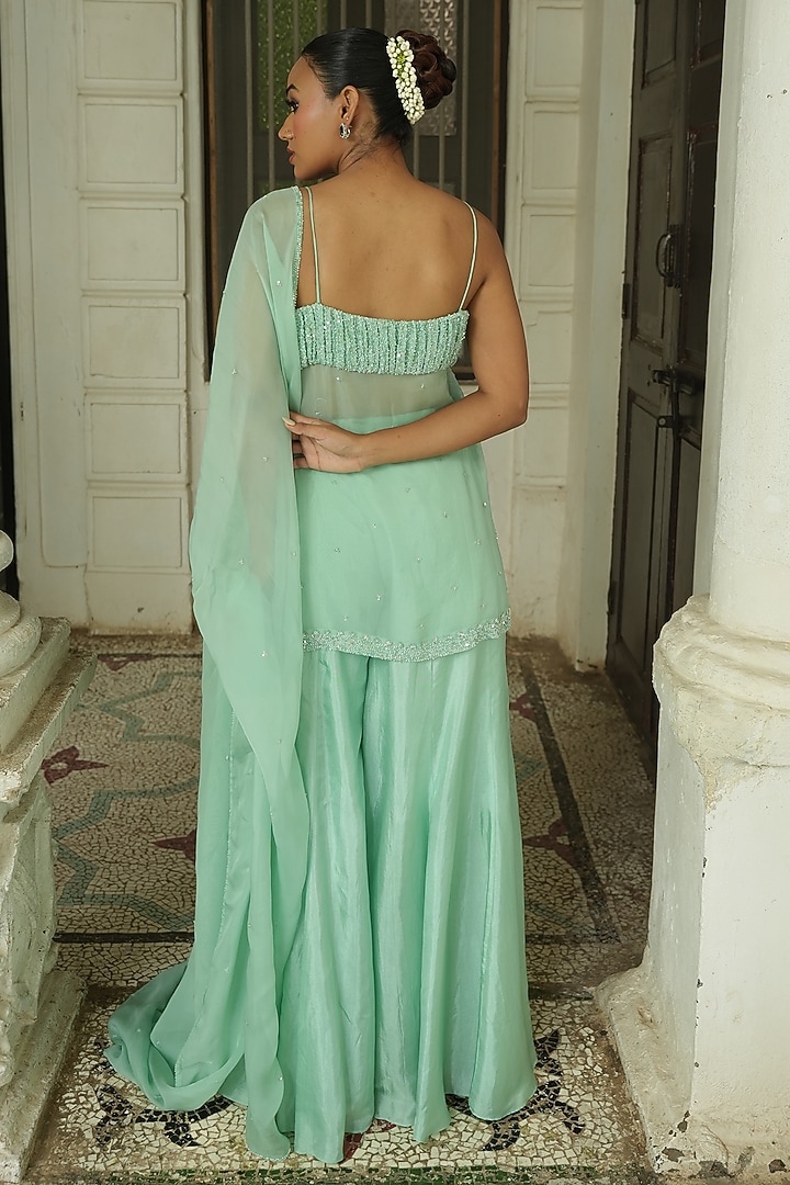 Pastel Blue Chinon Chiffon & Organza Wedding Sharara Set by EnamourByRadha at Pernia's Pop Up Shop