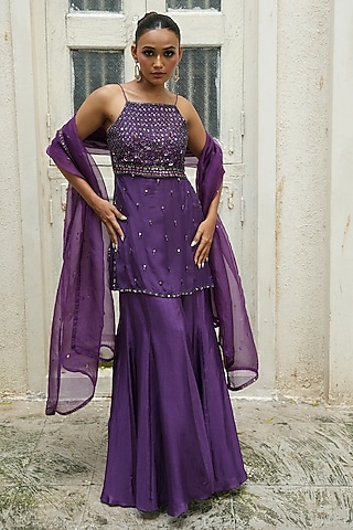 Violet Uppada Silk & Satin Organza Sharara Set by EnamourByRadha