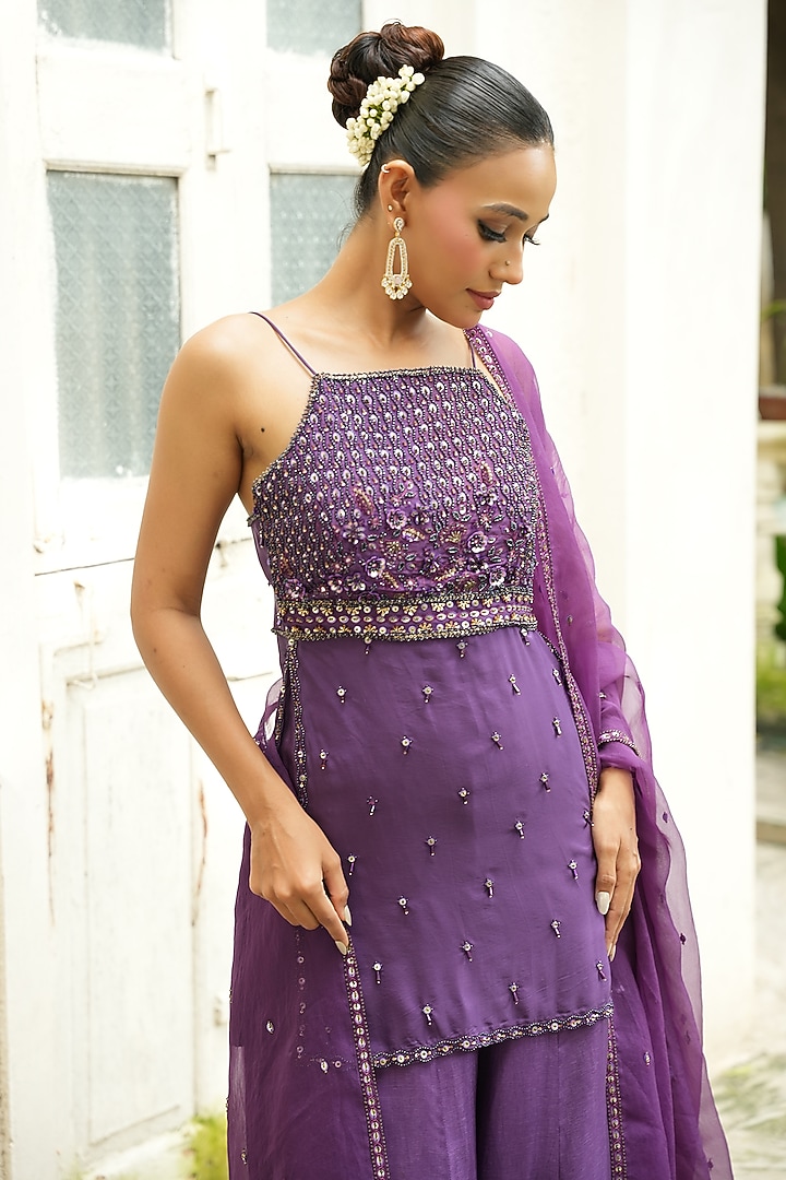 Violet Uppada Silk & Satin Organza Wedding Sharara Set by EnamourByRadha at Pernia's Pop Up Shop