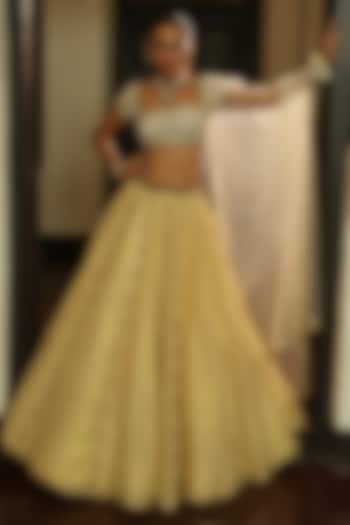 Ivory-Gold Uppada Silk Sequin Embroidered Wedding Lehenga Set by EnamourByRadha at Pernia's Pop Up Shop