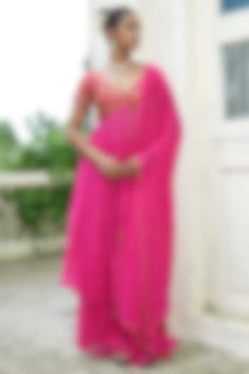 Gulabi Pink Uppada Silk & Georgette Cutdana Embroidered Wedding Anarkali Set by EnamourByRadha at Pernia's Pop Up Shop