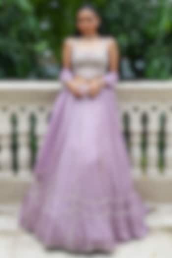 Lavender Uppada Silk Sequins Embroidered Wedding Lehenga Set by EnamourByRadha at Pernia's Pop Up Shop