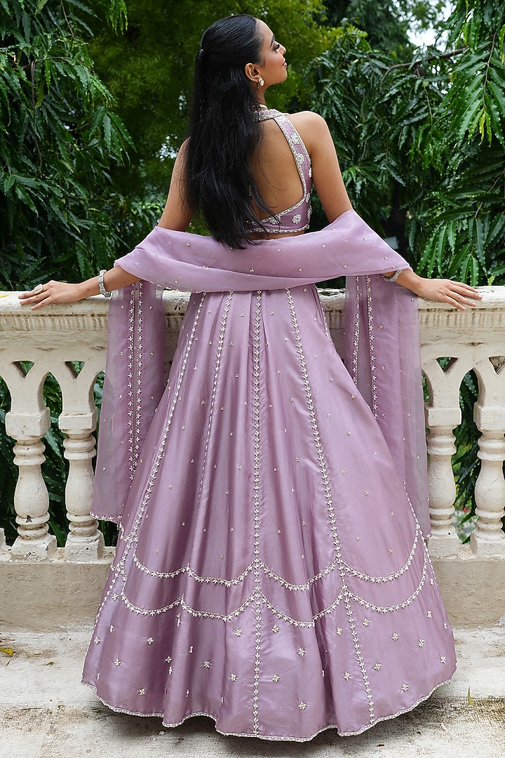 Lavender Uppada Silk Sequins Embroidered Wedding Lehenga Set by EnamourByRadha at Pernia's Pop Up Shop