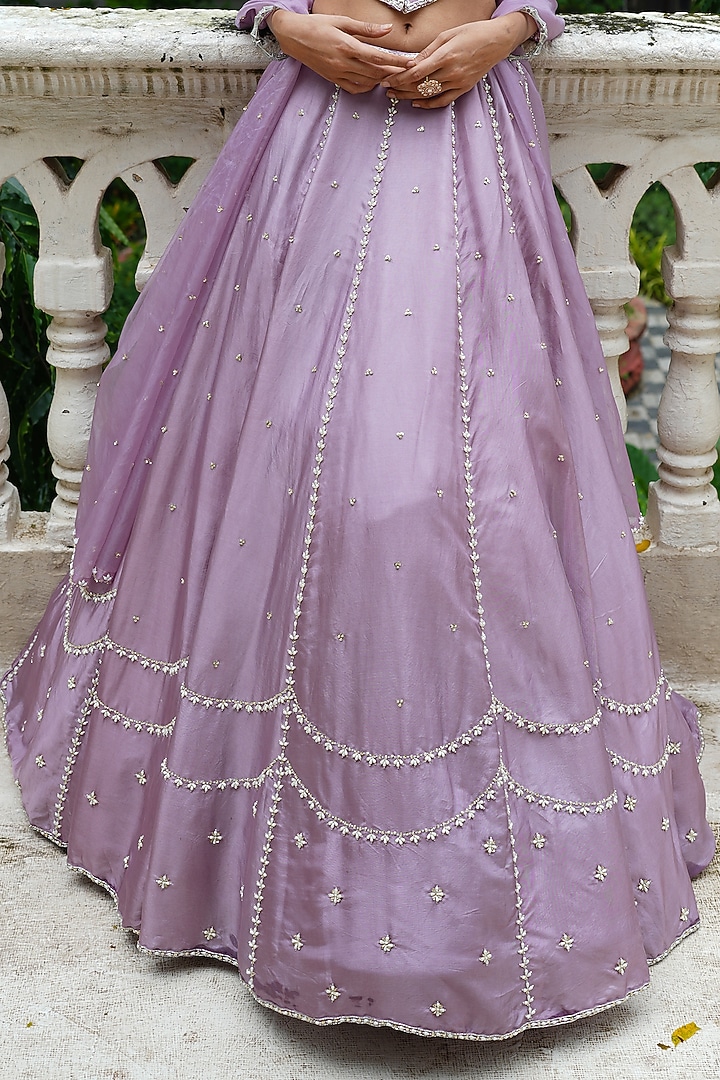 Lavender Uppada Silk Sequins Embroidered Wedding Lehenga Set by EnamourByRadha at Pernia's Pop Up Shop