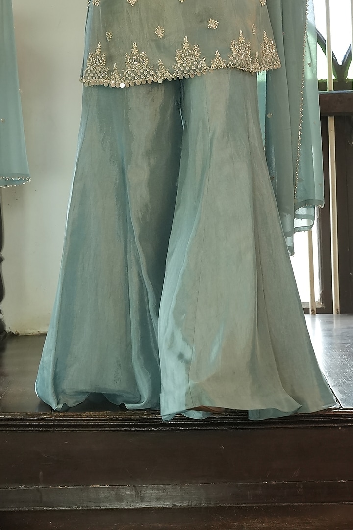 Pastel Blue Glass Tissue Silk & Uppada Silk Wedding Sharara Set by EnamourByRadha at Pernia's Pop Up Shop