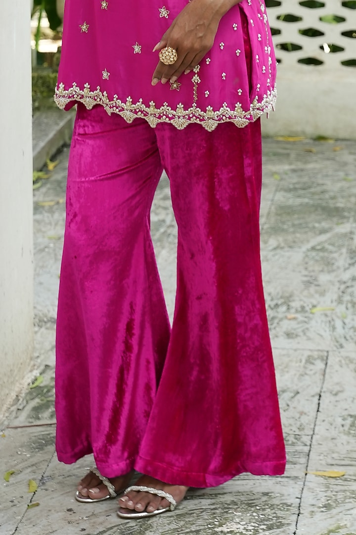 Gulabi Pink Tissue Silk & Chinon Chiffon Sequins Embroidered Tunic Set by EnamourByRadha at Pernia's Pop Up Shop