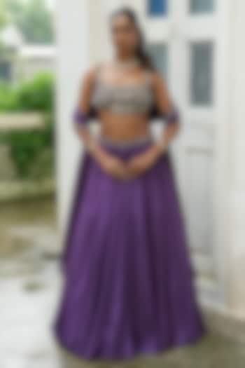 Deep Violet Uppada Silk & Glass Tissue Silk Wedding Lehenga Set by EnamourByRadha at Pernia's Pop Up Shop