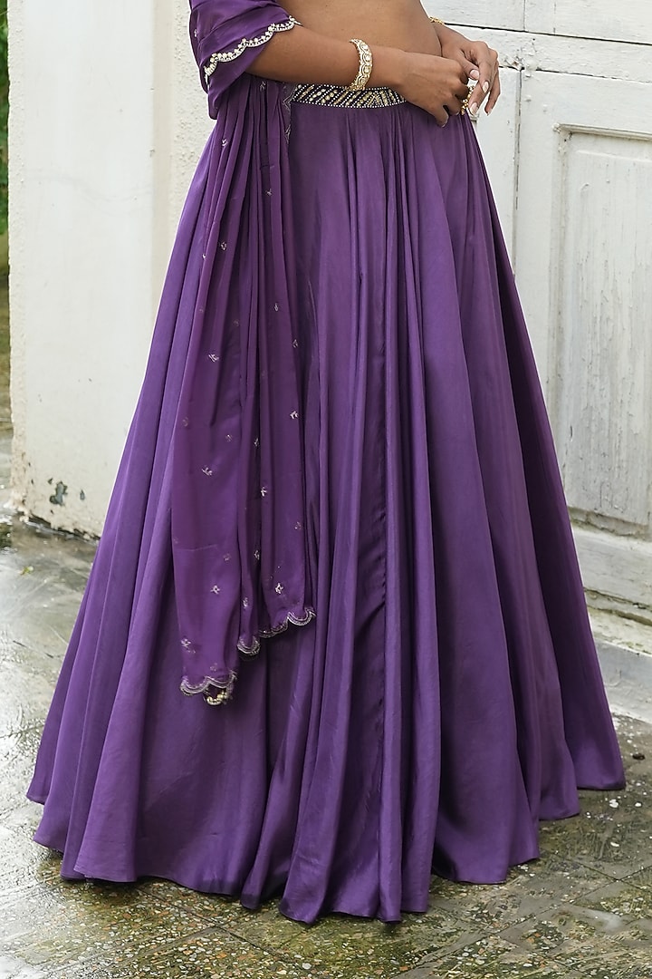 Deep Violet Uppada Silk & Glass Tissue Silk Wedding Lehenga Set by EnamourByRadha at Pernia's Pop Up Shop