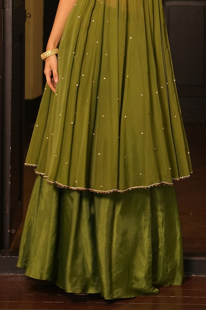 Mint Green Uppada Silk & Viscose Organza Zardosi Embroidered Wedding Anarkali Set by EnamourByRadha at Pernia's Pop Up Shop