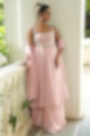 Mint Green Uppada Silk & Viscose Organza Pearl Embroidered Wedding Anarkali Set by EnamourByRadha at Pernia's Pop Up Shop