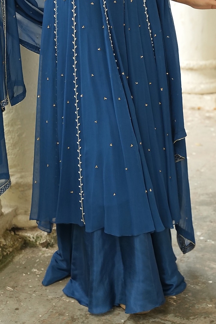 Deep Blue Georgette Sequins Embroidered Wedding Anarkali Set by EnamourByRadha at Pernia's Pop Up Shop