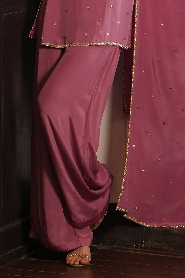 Mauve Pink Uppada Silk & Crepe Silk Wedding Sharara Set by EnamourByRadha at Pernia's Pop Up Shop