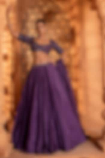 Deep Violet Upada Silk Sequins Embellished Wedding Lehenga Set by EnamourByRadha at Pernia's Pop Up Shop