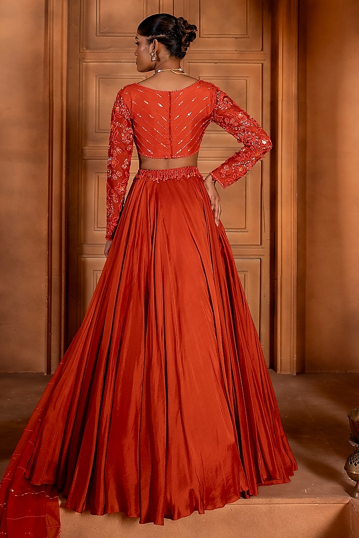 Orange Upada Silk Wedding Lehenga Set by EnamourByRadha at Pernia's Pop Up Shop