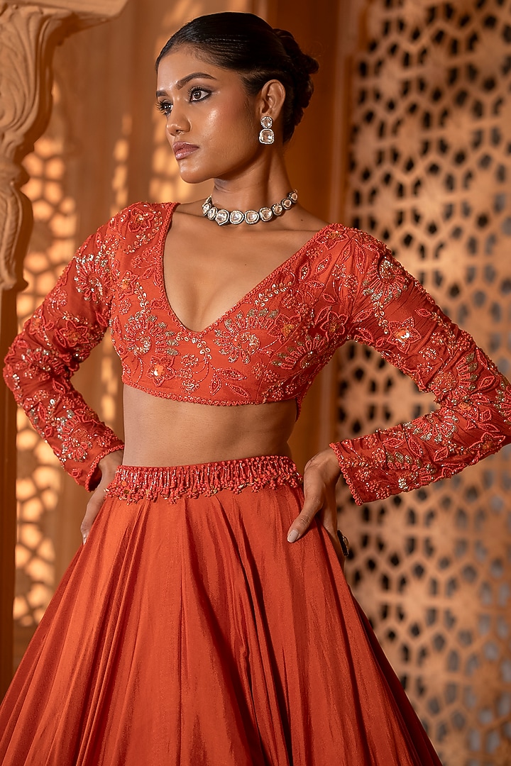 Orange Upada Silk Wedding Lehenga Set by EnamourByRadha at Pernia's Pop Up Shop