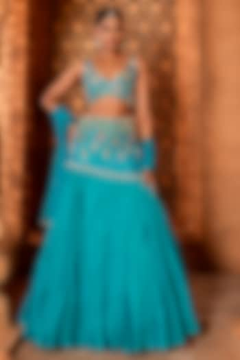 Blue Upada Silk Pearl & Sequins Embroidered Wedding Lehenga Set by EnamourByRadha at Pernia's Pop Up Shop