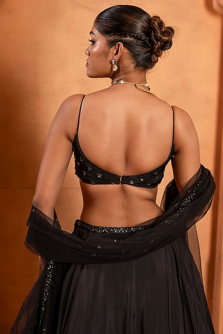 Black Upada Silk Embroidered Wedding Lehenga Set by EnamourByRadha at Pernia's Pop Up Shop