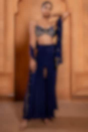 Purplish Blue Crepe Silk Sharara Set by EnamourByRadha at Pernia's Pop Up Shop