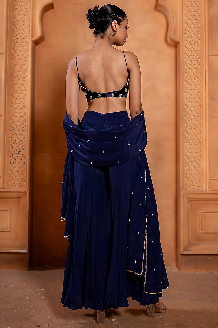 Purplish Blue Crepe Silk Wedding Sharara Set by EnamourByRadha at Pernia's Pop Up Shop