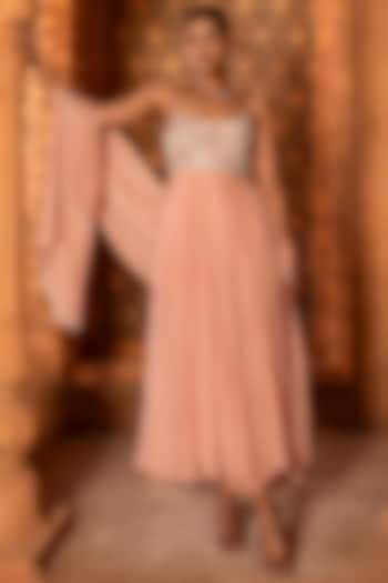 Blush Pink Crepe Pearl & Sequin Embroidered Anarkali Set by EnamourByRadha at Pernia's Pop Up Shop